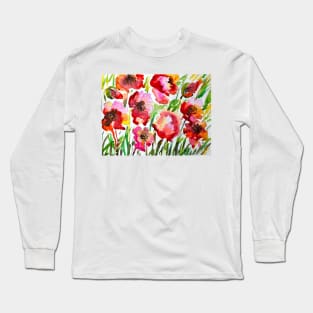 Poppies Watercolor Painting Long Sleeve T-Shirt